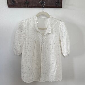 White Eyelet Lace Puff Sleeve Top